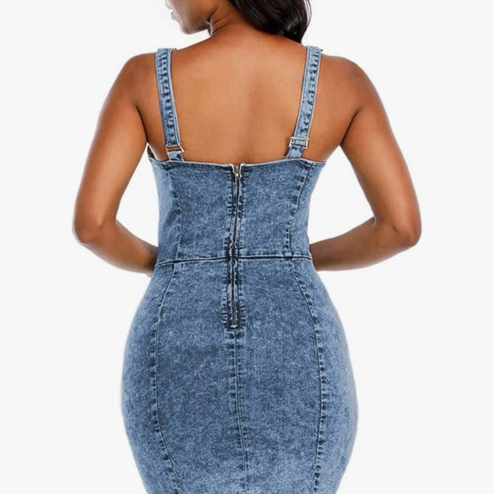 DYMADE Dress:

Women's Denim Dress Sexy V Neck Bodycon Sleeveless - Picture 4 of 4
